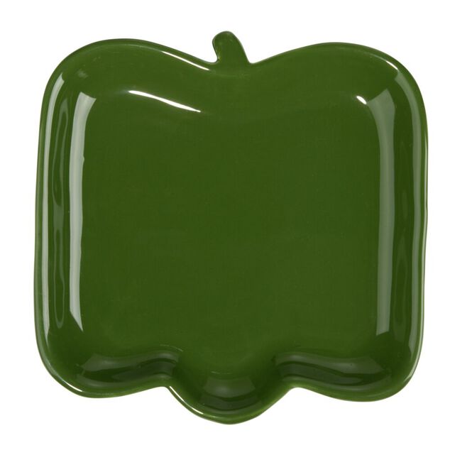 Assiette de pr&eacute;sentation porcelaine forme poivron vert 15x15cm