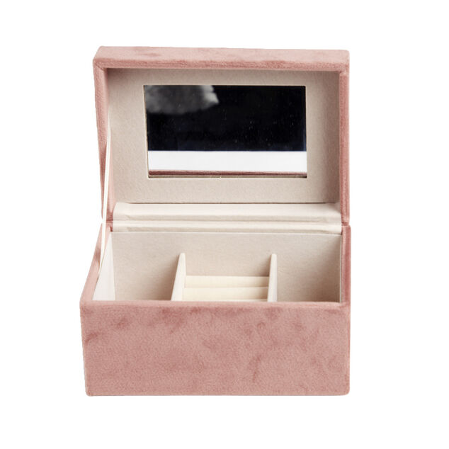 Boîte à bijoux revêtement velours rose 14x10xH8cm