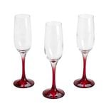 Fl&ucirc;te &agrave; champagne x3 en verre avec pied rouge fum&eacute; 21,5cl