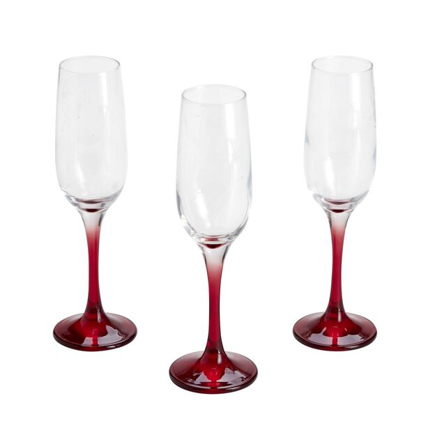 Fl&ucirc;te &agrave; champagne x3 en verre avec pied rouge fum&eacute; 21,5cl