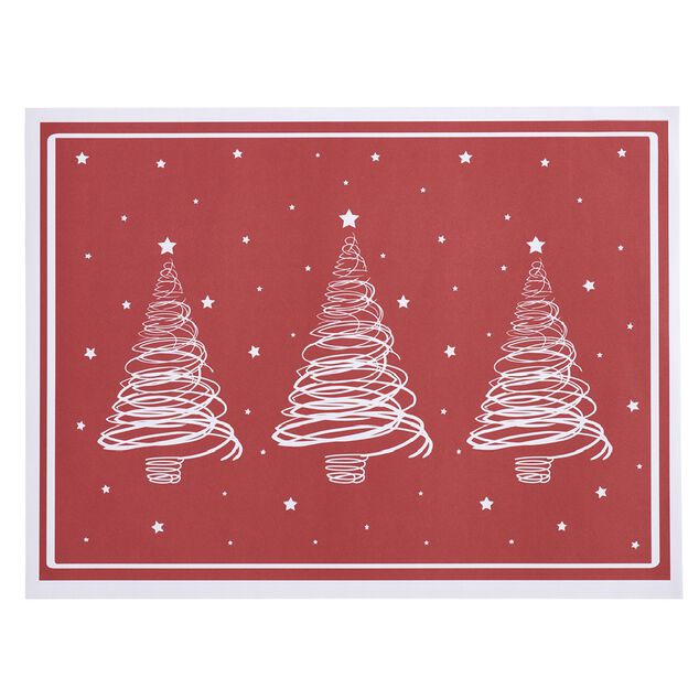 Set de table rouge d&eacute;cor sapin blanc x10