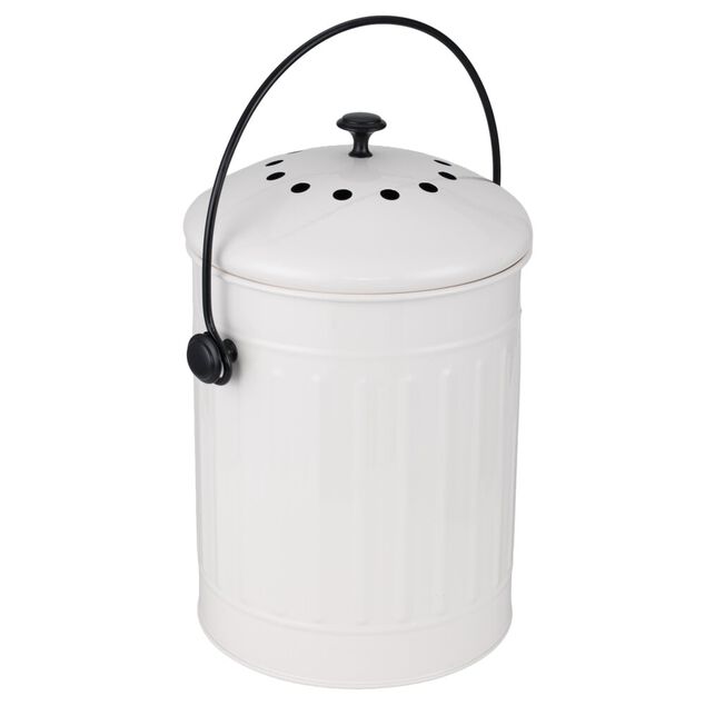 Poubelle &agrave; compost 5L avec filtre &agrave; charbon m&eacute;tal blanc &Oslash;19xH22,5cm