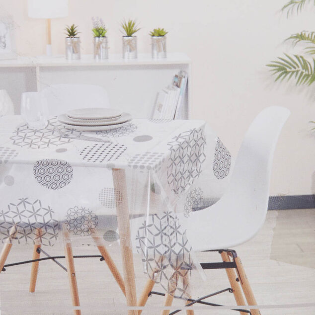 Nappe rectangulaire transparente motif graphique noir