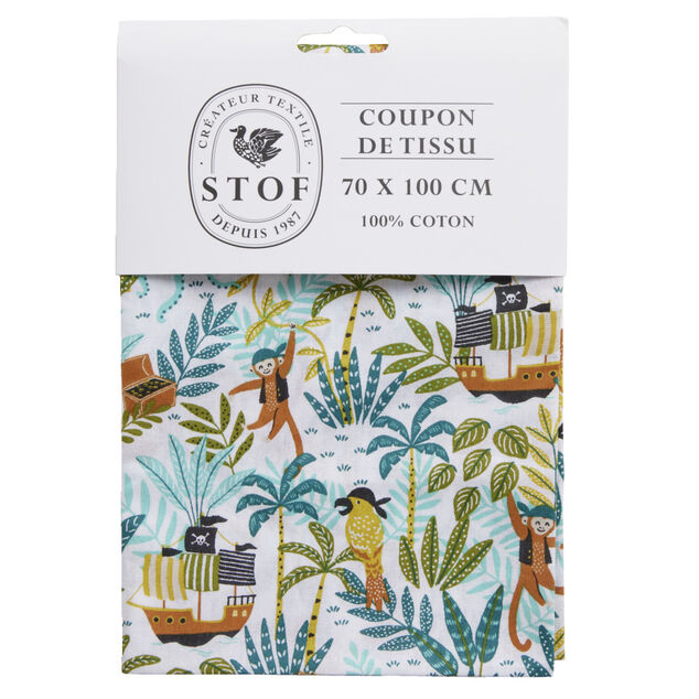 Coupon tissu imprim&eacute; Piratos 70x100cm coton multicolore