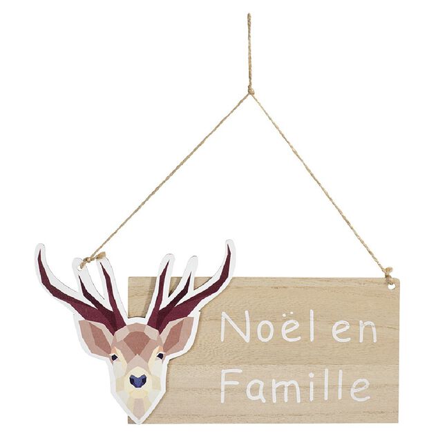 Pancarte de No&euml;l &agrave; suspendre motif renne avec inscription