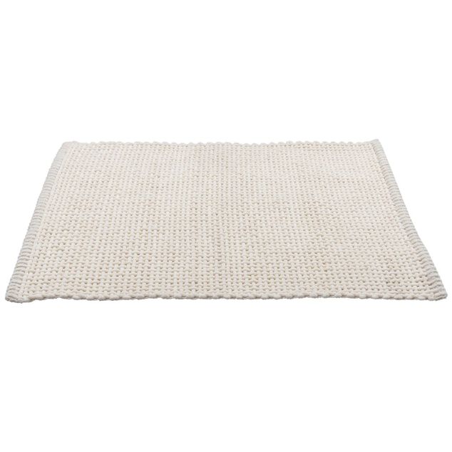 Tapis salle de bain rectangulaire polycoton quadrill&eacute; beige 45x70cm