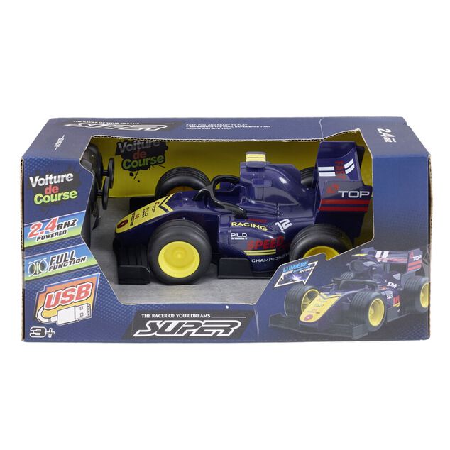 Voiture F1 t&eacute;l&eacute;command&eacute;e lumineuse bleu 17,5x10,5xH10cm