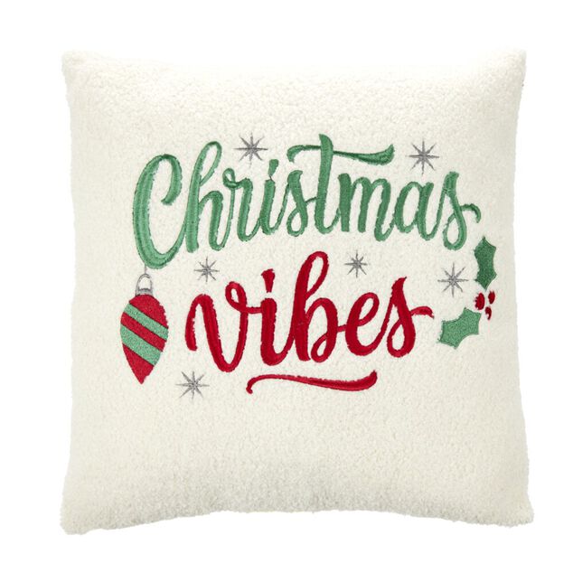 Coussin carr&eacute; motif No&euml;l Christmas Vibes teddy molleton blanc 40x40cm