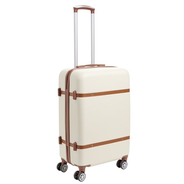 Valise rigide 61L trolley 4 roulettes plastique ABS beige 42x26xH67cm