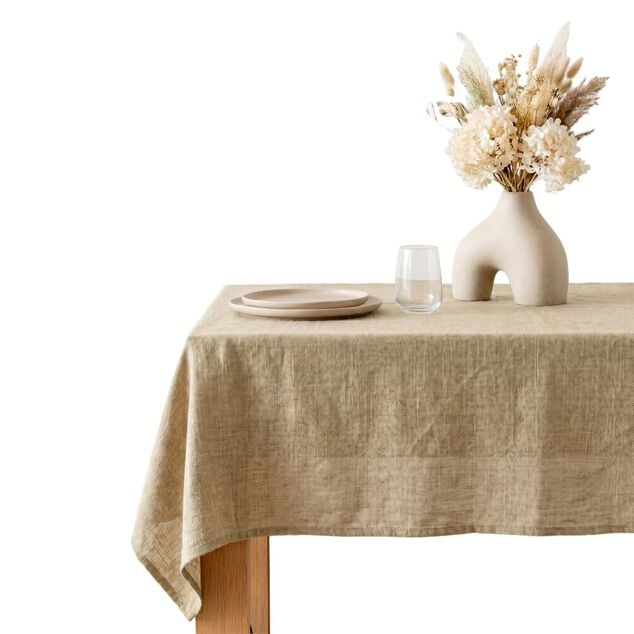 Nappe rectangulaire polyester effet lin beige naturel 145x250cm