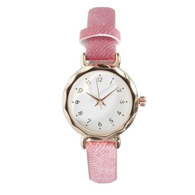 Montre femme cadran rond acier doré Ø2,6xH20,5cm (2 modèles noir ou rose)