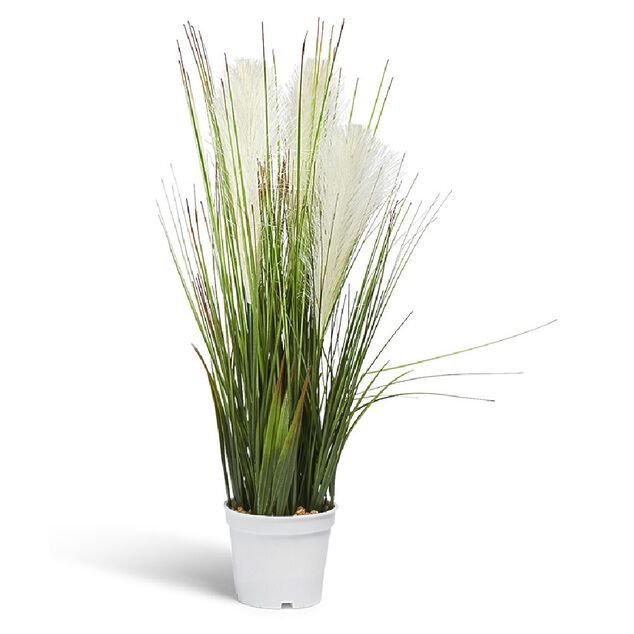 Plante artificielle touffue verte et blanche pot blanc herbes oignon