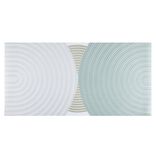 Tapis vinyle rectangulaire motif arrondi superpos&eacute; beige et bleu 50x100cm