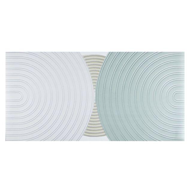 Tapis vinyle rectangulaire motif arrondi superpos&eacute; beige et bleu 50x100cm