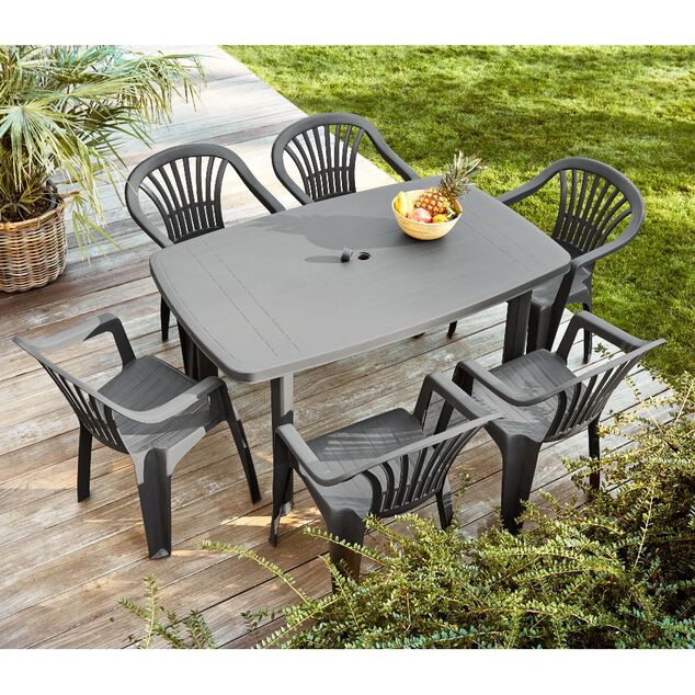 Table de jardin rectangulaire 6 personnes Viva gris fonc&eacute; 137x72xH85cm