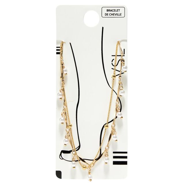 Cha&icirc;ne de cheville m&eacute;tal dor&eacute; 2 rangs avec perles
