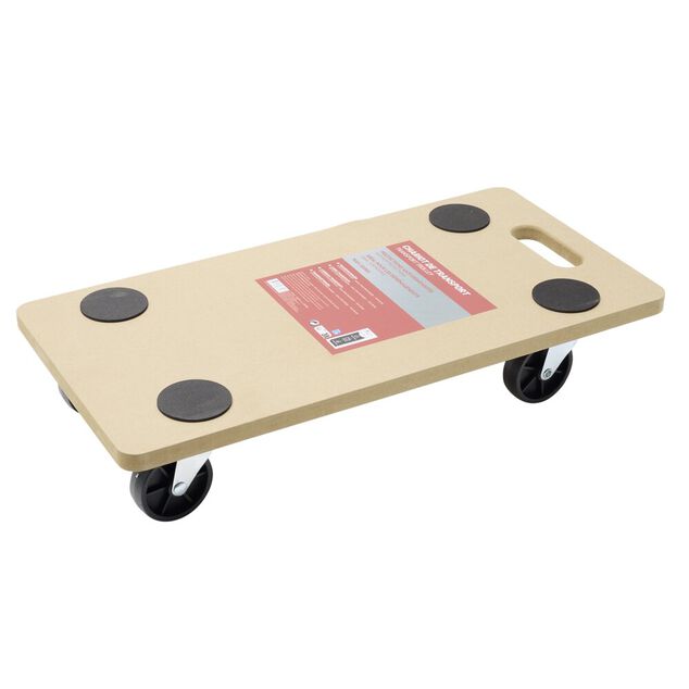 Chariot de transport &agrave; roulettes plateau roulant en bois 58x29xH11cm