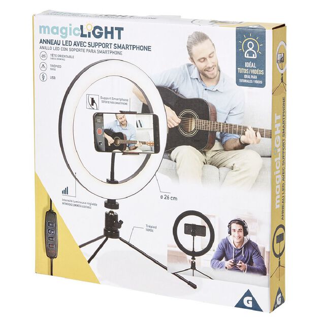 Anneau LED lumineux avec support pour smartphone