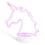 Lampe &agrave; poser d'ambiance n&eacute;on rose forme licorne 20x10xH24,5cm