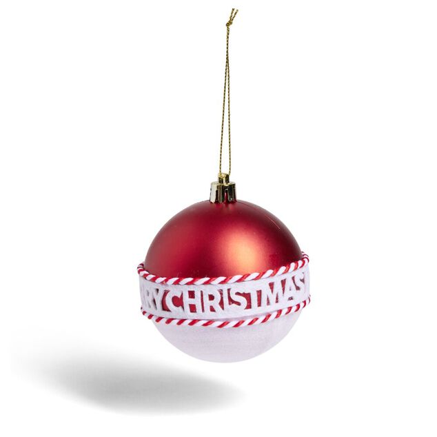 Boule de No&euml;l Merry Xmas rouge et blanche &Oslash;8cm