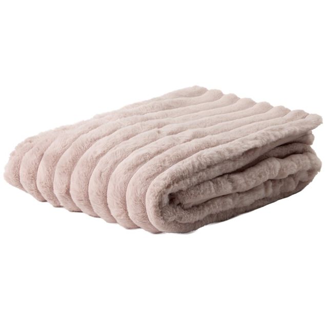 Plaid flanelle stries en relief rose p&acirc;le130x160cm