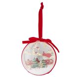 Boule de No&euml;l transparente d&eacute;co village rouge