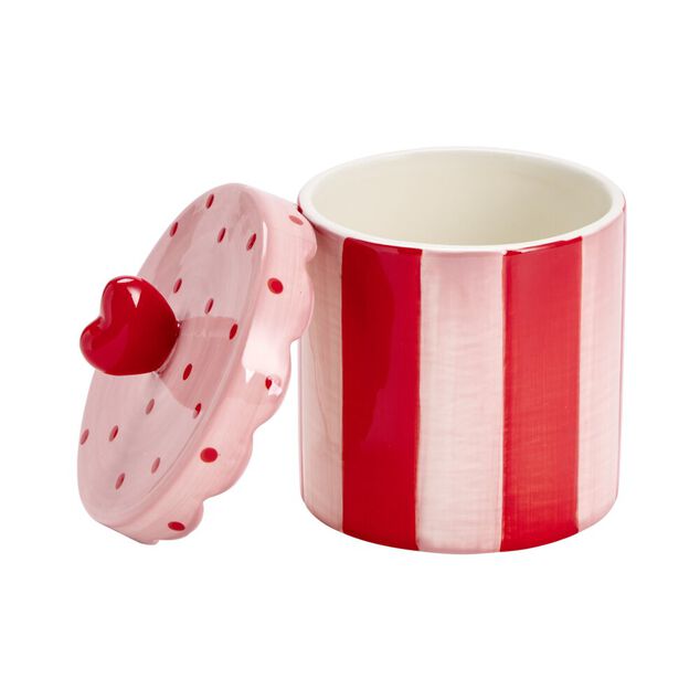 Bo&icirc;te c&eacute;ramique couvercle coeur rouge et rose &Oslash;12xH14cm