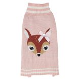 Pull pour chien motif t&ecirc;te de biche rose taille M