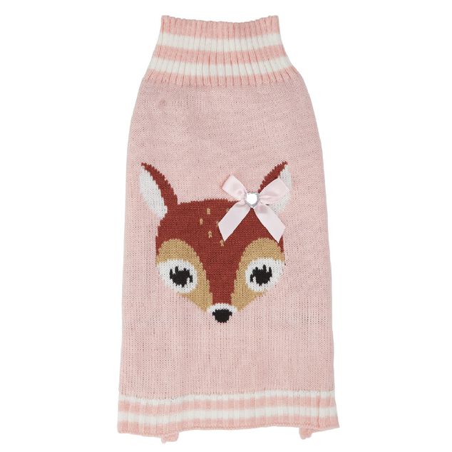 Pull pour chien motif t&ecirc;te de biche rose taille M