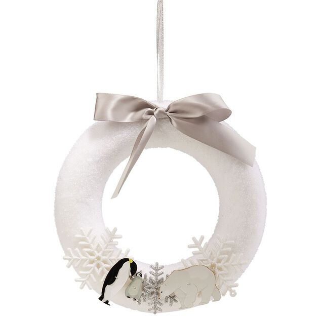 Couronne de No&euml;l bor&eacute;al &agrave; suspendre pingouin ours flocon &Oslash;25cm