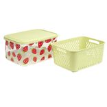 Bo&icirc;te de conservation alimentaire avec panier plastique vert motif fraise 3,3L