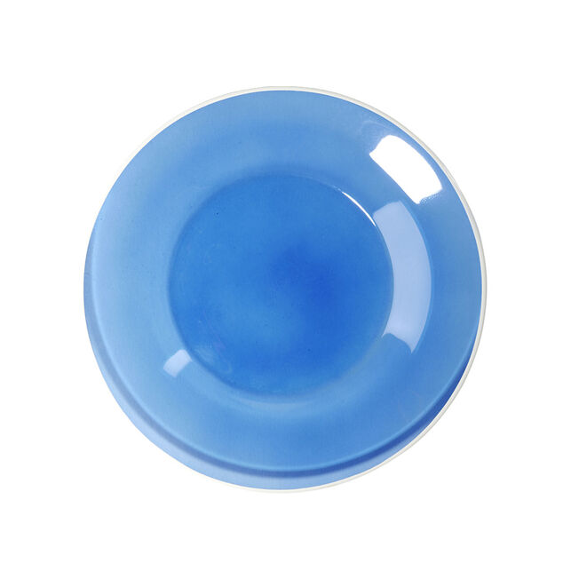 Assiette &agrave; dessert ronde verre bleu bord blanc &Oslash;20cm
