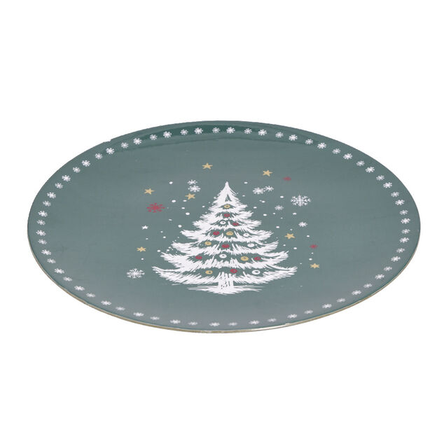 Sous assiette ronde plastique vert motif sapin de No&euml;l &Oslash;33cm