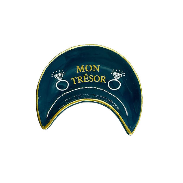 Support à bijoux forme croissant de lune céramique noir 8,5x10,5cm