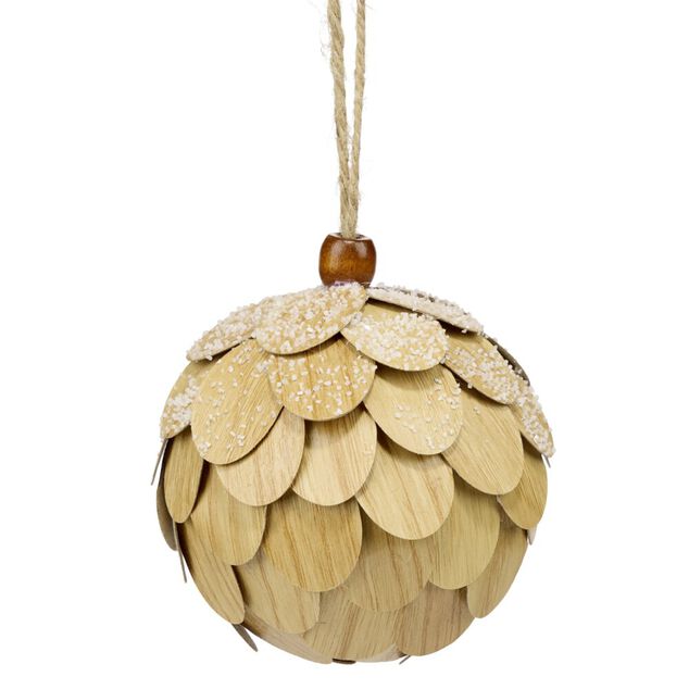Boule de No&euml;l bois champ&ecirc;tre &agrave; suspendre &Oslash;8 cm (2 mod&egrave;les)