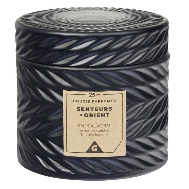 Bougie parfum&eacute;e noire design relief senteur d'Orient 25H
