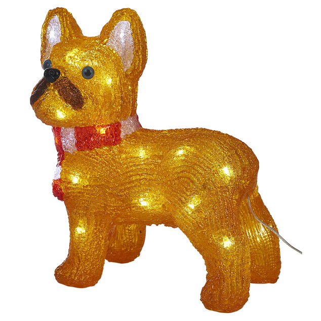 Bulldog de No&euml;l lumineux 30LED blanc froid H30cm
