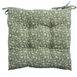 Galette de chaise carrée 38x38cm vert sapin motif floral blanc