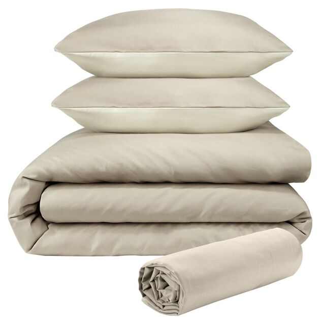 Parure de lit 220x240cm 2 personnes unie avec drap housse 4 pièces (3 modèles)