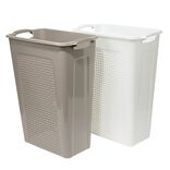 Coffre à linge x2 plastique 45L blanc et marron 44x26xH58cm