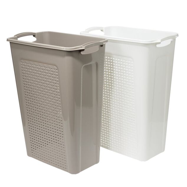 Coffre à linge x2 plastique 45L blanc et marron 44x26xH58cm