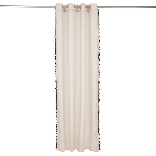Voilage polyester 140x240cm bordure pompons noir