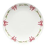 Assiette plate céramique blanche bord noeuds rouges Ø26,5cm