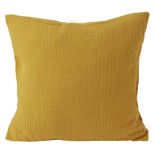 Housse de coussin 40x40cm gaze de coton jaune