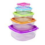Bo&icirc;te alimentaire x5 embo&icirc;table plastique couvercle multicolore 25x25xH10,5cm