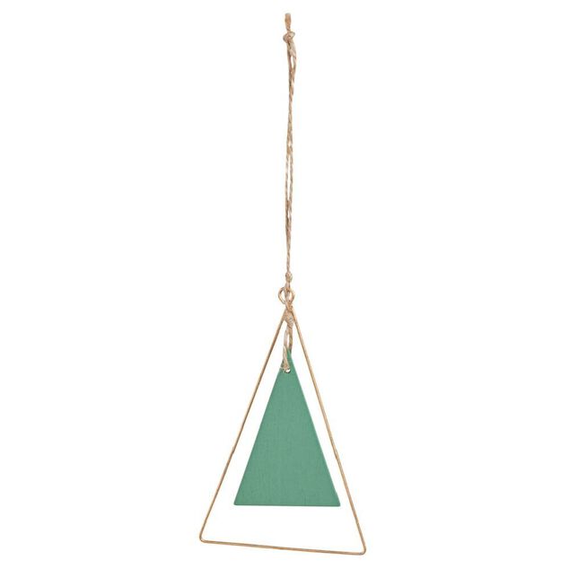 Suspension triangle dor&eacute; avec forme triangulaire verte 8xH20cm