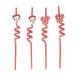 Lot de 4 pailles Disney spirale plastique réutilisable rouge L26,5cm