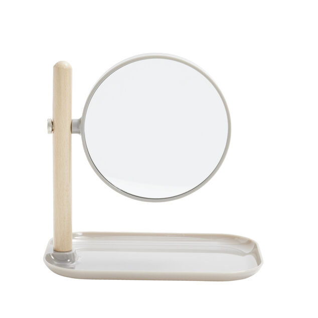Miroir &agrave; poser rond double face avec plateau de rangement 22x14xH23cm