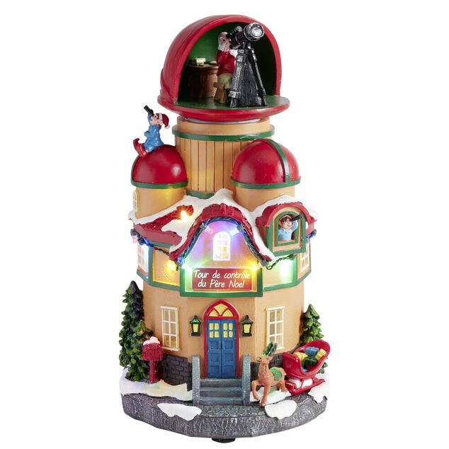 Village de No&euml;l anim&eacute; LED tour de contr&ocirc;le du P&egrave;re No&euml;l 16x14xH26cm