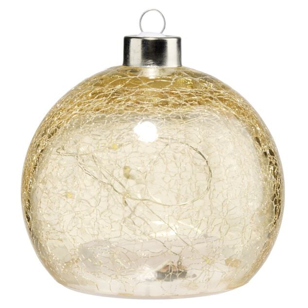 Lampe LED forme boule de No&euml;l verre et cuivre &Oslash;10XH12 cm (2 mod&egrave;les dor&eacute; ou argent&eacute;)